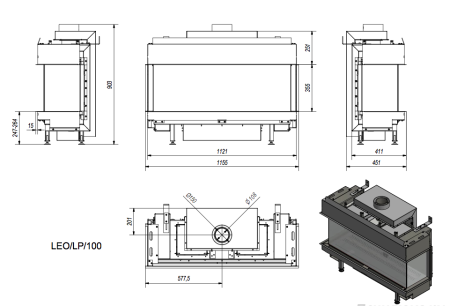 Газовая топка Kratki LEO/LP/100/NG (магистральный газ)